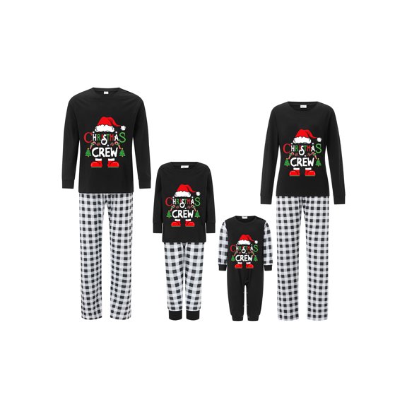 Svuitmsl Family Matching Christmas Pajamas Set Letter Print Tops Plaid Pants Holiday Sleepwear