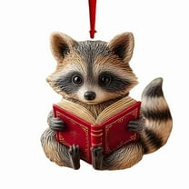 Gallickan Reading Fox Ornament, Raccoon Christmas Decoration, Literary Theme Tree Hanging Pendant, for Holiday Festive Decor, D