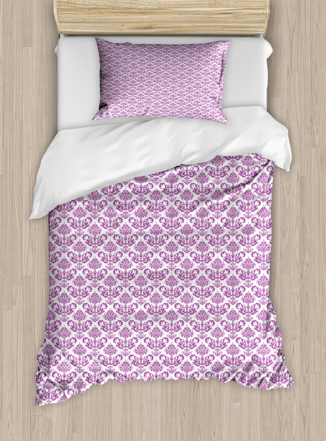 Damask Duvet Cover Set Twin Size, Damask Style Continuous Pattern with Stylized Intermingled