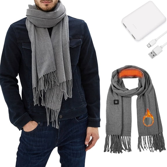 NKZNKZ Heated Scarf for Men and Women USB Rechargeable Heated Scarf Electric Heating Scarf with USB Power Bank for All Day Warmth Grey