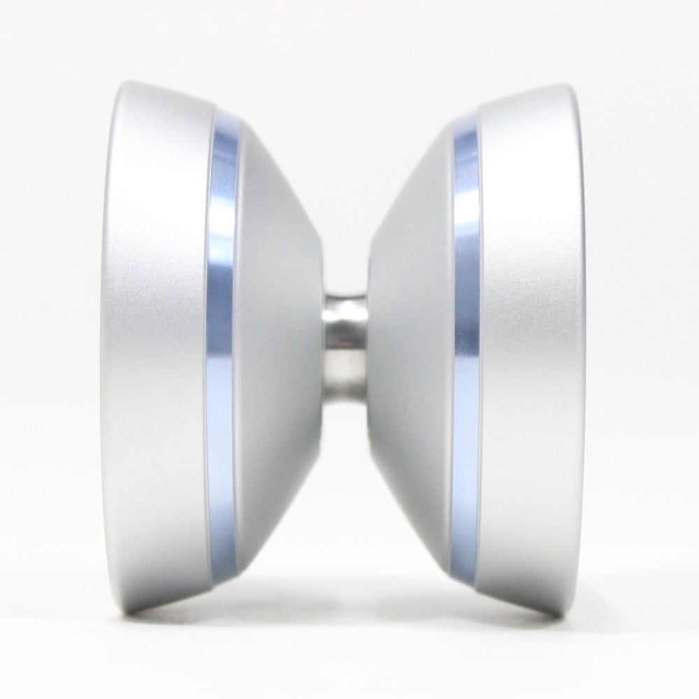 SENSE YOYO Login Yo-Yo - Aluminum YoYo with PC Caps (Matte Silver w/Blue Polished Decorative Rim + Blue Cap)