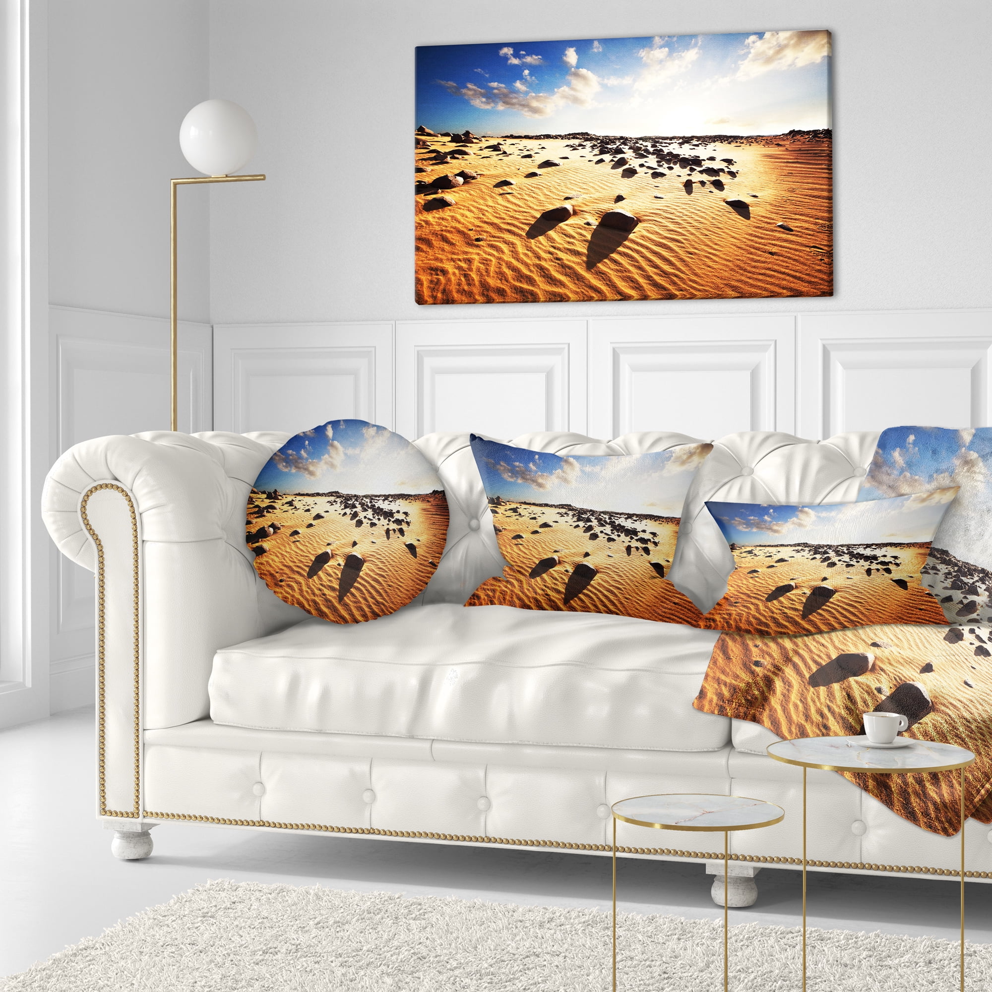 Designart Beautiful Rocky Sand Desert - African Landscape Printed Throw Pillow - 12x20