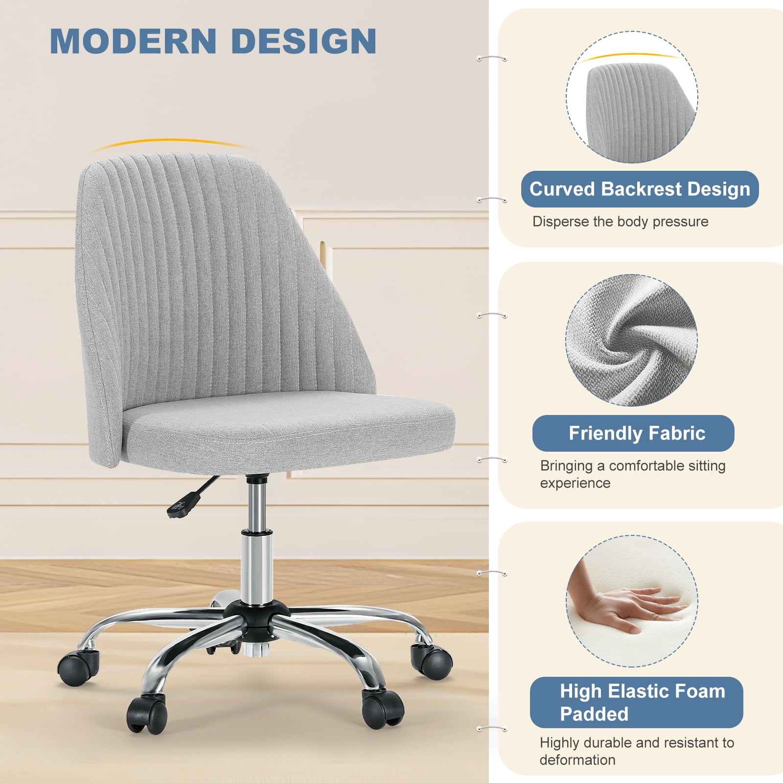 Gianna Home Office Desk Chair, Adjustable Armless Rolling Task Chair, Computer Chairs for Home