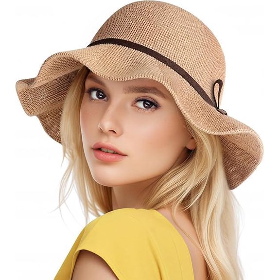 Pakyozj Sun Beach Hats for Women, Summer UPF 50 UV Sun Protection Wide Brim Woven Hat Foldable Packable Knitted Cap