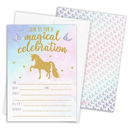 Ballet Birthday Invitations - Magical Unicorn Party Invitations with Self-Sealing Envelopes, 12 Count