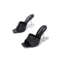thumbnail image 2 of Cape Robbin Rafa Black Quilted Mule Square Open Toe Stiletto Heels Pumps Sandals (Black, 8.5), 2 of 4