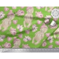 thumbnail image 3 of Soimoi Green Heavy Canvas Fabric Bear & Pink Flower Floral Printed Fabric 1 Yard 58 Inch Wide, 3 of 3