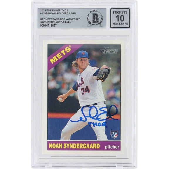 Noah Syndergaard New York Mets Autographed 2015 Topps Heritage MLB #618 Beckett Fanatics Witnessed Authenticated 10 Rookie Card with "Thor" Inscription - Fanatics Authentic Certified