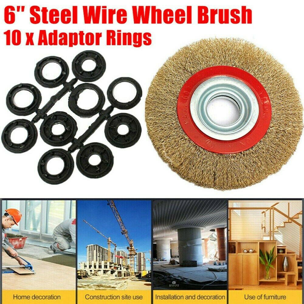 6″ Inch 150mm Wire Brush Wheel With 10pc Adaptor Rings for Bench Grinder