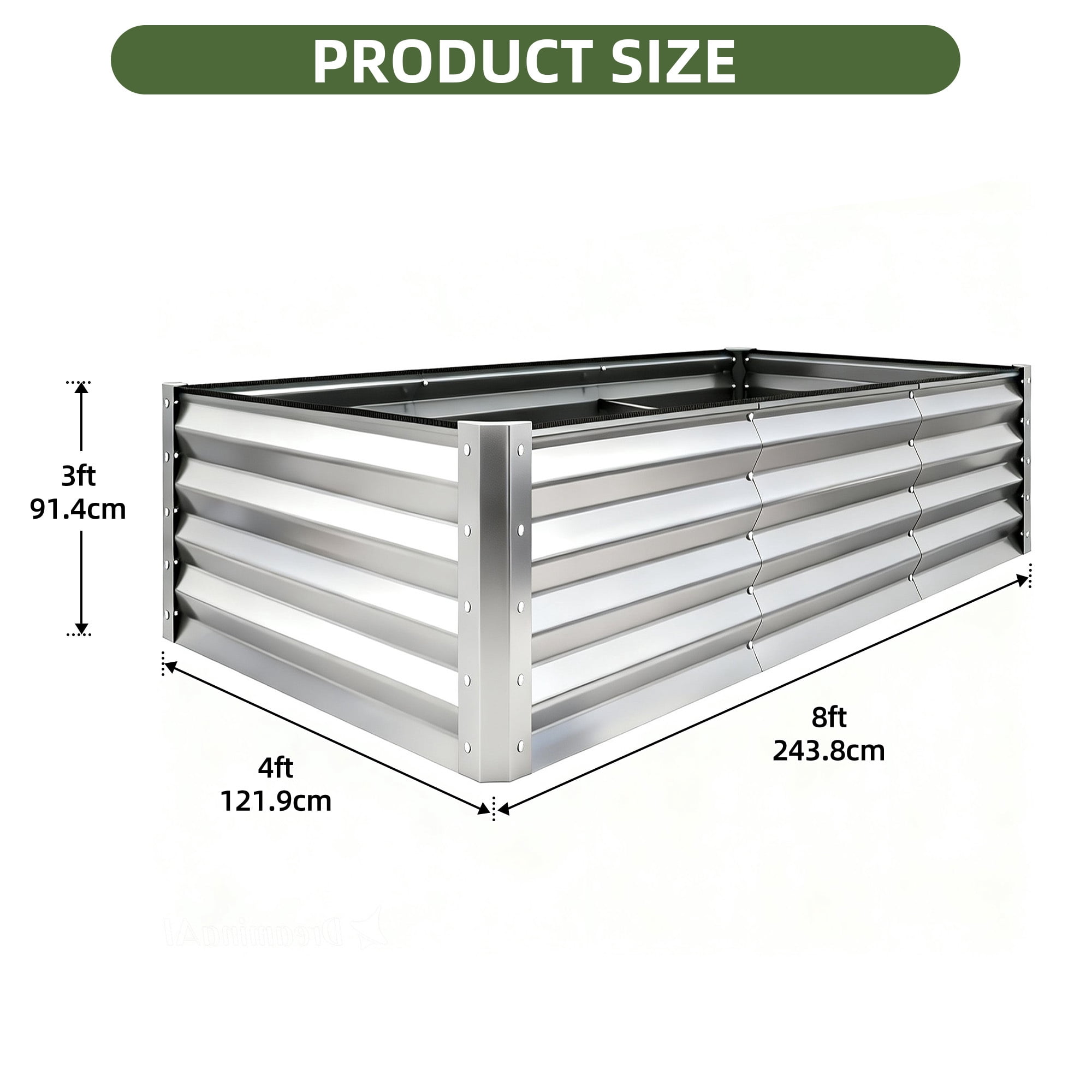 Uforic 8x4x3ft Galvanized Metal Raised Garden Bed, Outdoor Planter Box with Safety Rubber & Gloves for Vegetables Flowers, Silver