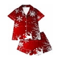 thumbnail image 6 of asdoklhq Women's Pajamas Women Christmas Printed Stand Up Collar Pocket Short Sleeved Top Shorts Home Wear Pajama Set Red XL, 6 of 7