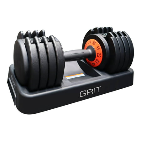 Grit Elite Adjustable Dumbbell (Single) - 11 to 55 Lbs. Fast Adjusting Free Weight - Strength Training and Core Fitness at Home or Gym - Easy Removable Plate, Tray 1 Pack (Black)