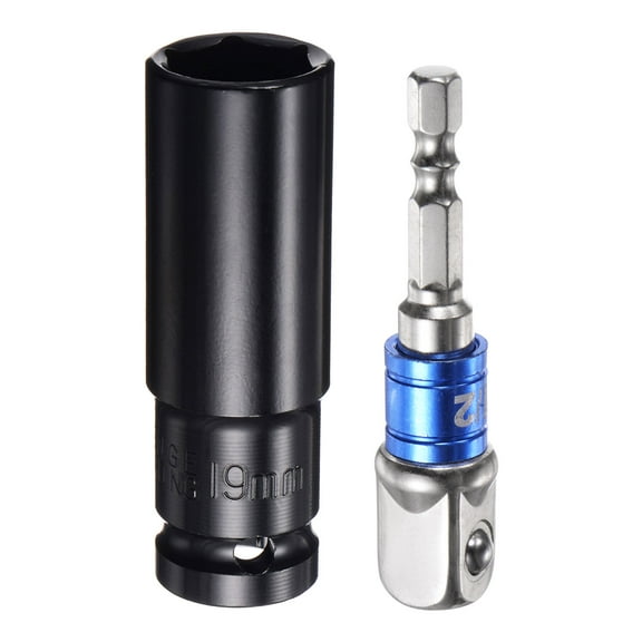 Uxcell 1/2" Drive 19mm 6-Point Socket 3" Length, 1/2" to 1/4" Hex Shank Adapter Electroplated, CR-V Steel