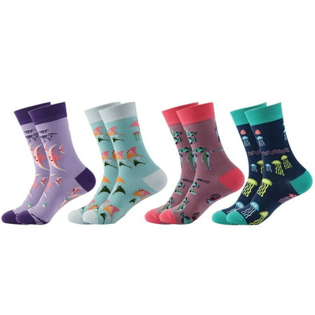 

4 Pairs Women Socks Ocean Animals Cotton Socks Short Stockings Casual Ankle Socks