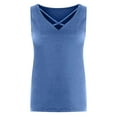 thumbnail image 5 of CFLVAEK Womens Plus Size Tank Tops Loose Fit Criss Cross V Neck Shirts Casual Sleeveless Summer Shirt Solid Color Going Out Tank Top Blue L, 5 of 6