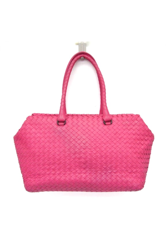 Pre-Owned Bottega Veneta Intrecciato Women's Leather Boston Bag,Handbag Pink