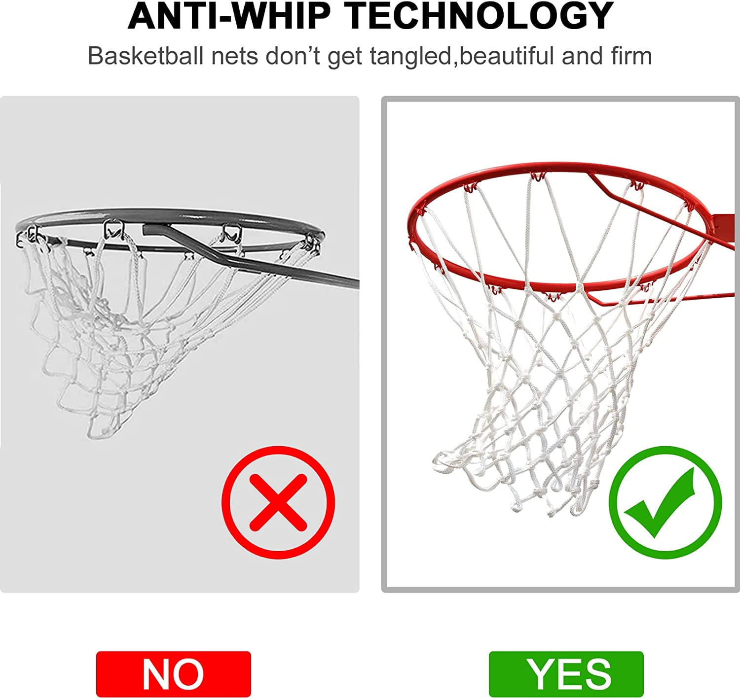 Heavy Duty 12-Loop All-Weather Basketball Net Replacement for Outdoor Hoops, Anti-Whip Design