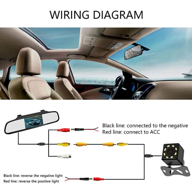 Sistema de aparcamiento automático con monitor de espejo de coche de 4,3 pulgadas con cámara de visión trasera 8LED Likrtyny Accesorios para autos y motos