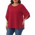 thumbnail image 2 of DARING DIVA Women's Plus Petal Sleeve Swiss Dots Blouse T-Shirt Tops 2X Burgundy, 2 of 6