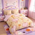 thumbnail image 2 of Manfei Autumn Leaf Print 7-Piece King Bedding,Pink Fall Pumpkin King Bed in a Bag,Pink Reversible, 2 of 7