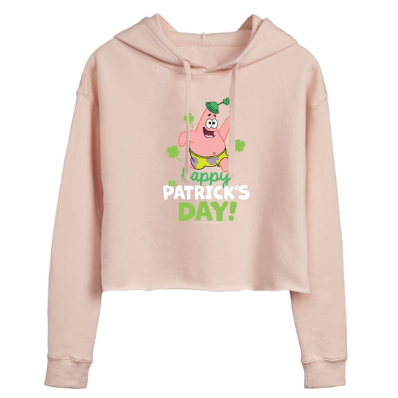 SpongeBob SquarePants - Happy St. Patricks Day - Juniors Cropped Pullover Hoodie