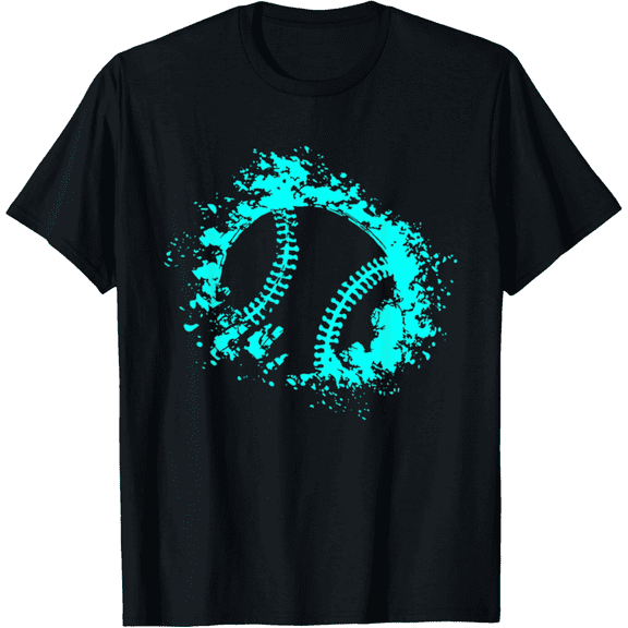Unisex Neon Blue Distressed Baseball Splatter Graphic Sports Fan T-Shirt