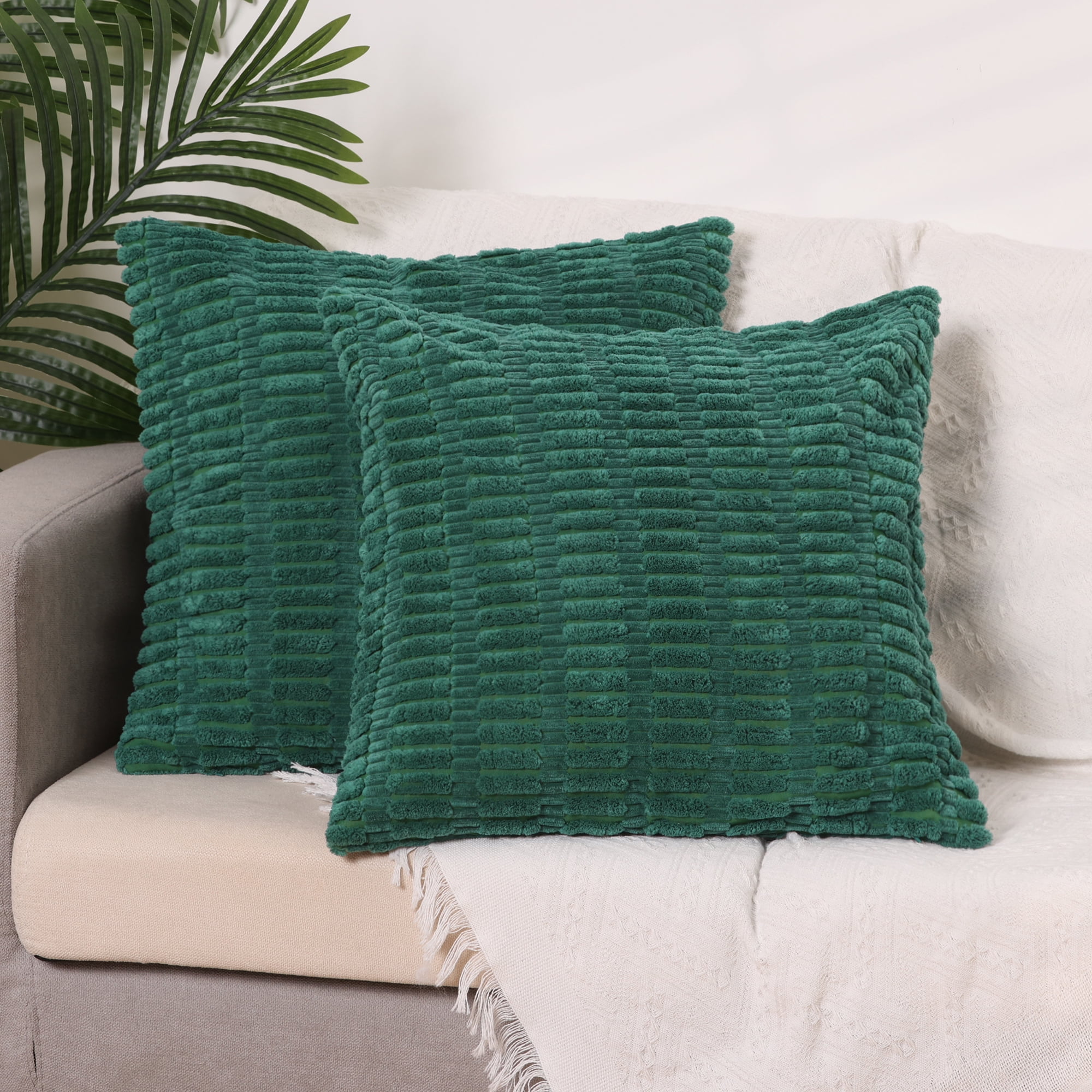 Unique Bargains Corduroy Soft Square Pillow Covers Set of 4 Modern Throw Pillow Cover Dark Green/Yellow 16" x 16"