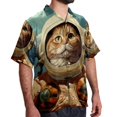 thumbnail image 2 of Retro Cat Men's Short Sleeve Printed Button Down Beach, Casual, Poplin Shirts for Summer Vacation, 2 of 6