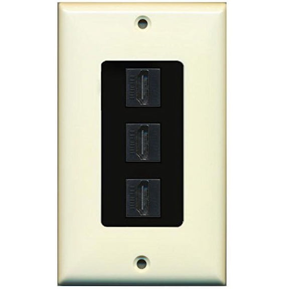 RiteAV HDMI 2.0 Keystone Decorative Wall Plate - Light Almond/Black 3 Port