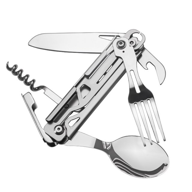 Vajilla Multifuncional Bsvklp 6 en 1 para Acampar Tenedor Plegable Cuchara