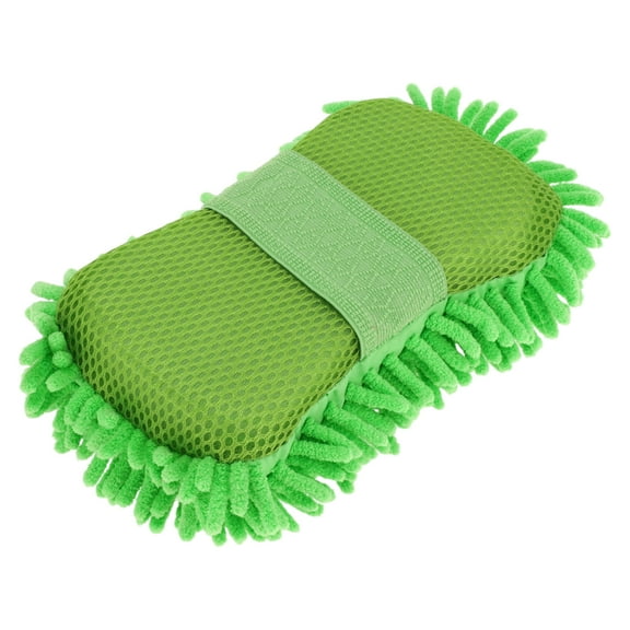 Unique Bargains 1 Pc Universal Car Wash Mitts Chenille Cleaning Sponge Brush Noodle with Elastic Strap Scratch Free Soft Absorbent for Car Home Window - Green