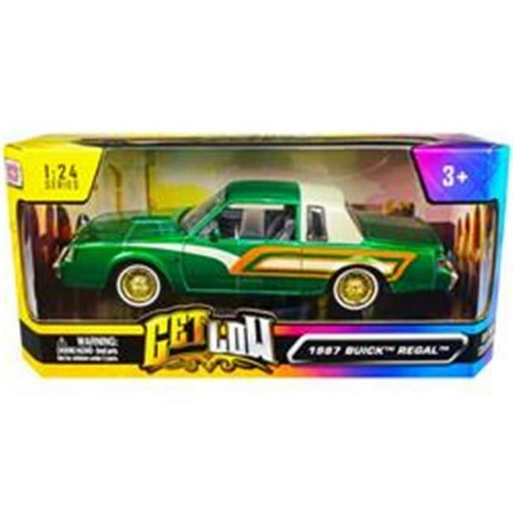 1987 Buick Regal 3.8 SFI Turbo Green Metallic and Cream with Graphics "Get Low" Series 1/24 Diecast Model Car by Motormax