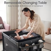 Pamo Babe 4-in-1 Baby Playard with Bassinet & Changing Table for Newborn,Grey