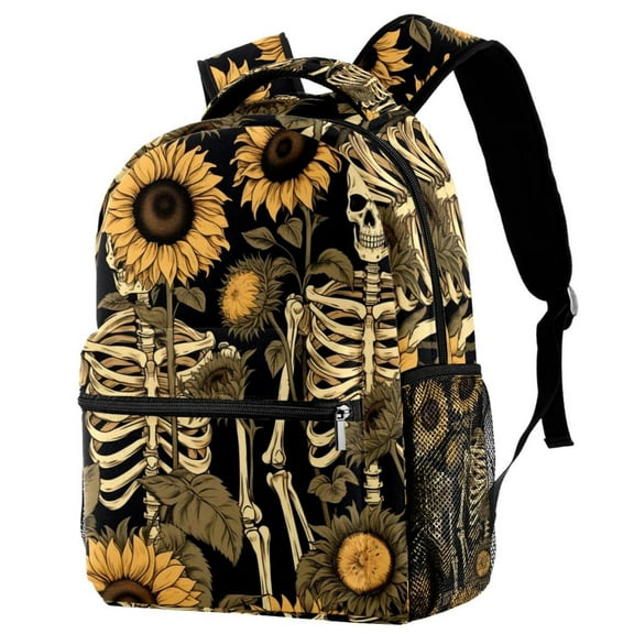 Lightweight Backpack Sunflower Skull School Bag Travel Laptop Daypack for Men Women Casual Rucksack