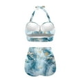 thumbnail image 4 of Suhoaziia Swimsuit Women Bikini Ruched Ruffle High Cut 2 Piece Bikini Swimsuit with Adjustable Straps Ruched Tie Knot Blue Marble Stripe Bikini Underwear Size S, 4 of 6