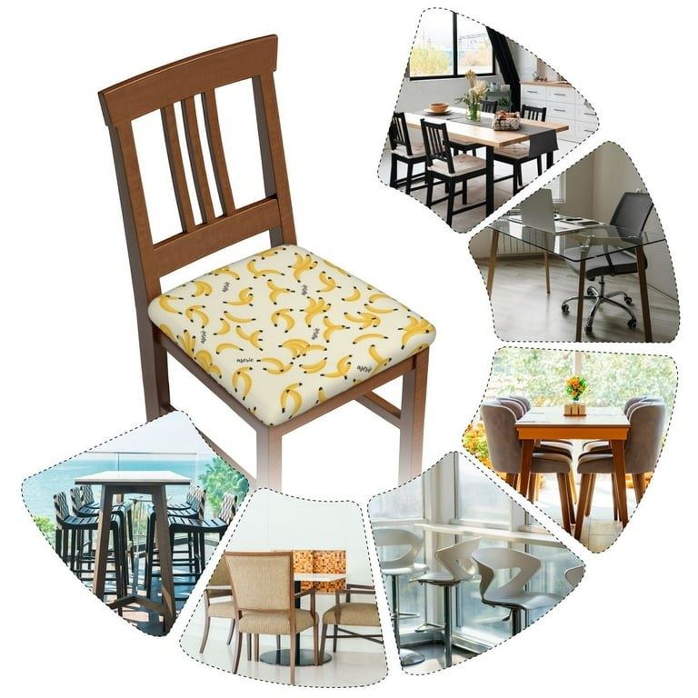 Qokaie Banana Print Square Chair Seat Covers with Elastic Ties Universal Couch Protector Seat Cushion Slipcovers for Dining Room Kitchen Office Four Pieces Walmart
