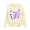 thumbnail image 2 of fnnxnal Girls Long Sleeve Cotton Tee, Beige Butterfly Floral Print Crew Neck T-Shirt, Casual Top for Girls 2-13 Years,Size 2-3 T, 2 of 7