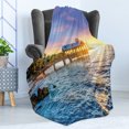 thumbnail image 4 of United States Soft Flannel Fleece Throw Blanket, Pier at Beach in Key West Florida USA Tropical Summer Paradise, Cozy Plush for Indoor and Outdoor Use, 50" x 70", Pale Blue Yellow Green, by Ambesonne, 4 of 5