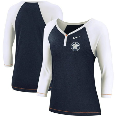 Houston Astros Nike Women's Henley 3/4-Sleeve Raglan Tri-Blend V-Neck T-Shirt - Navy