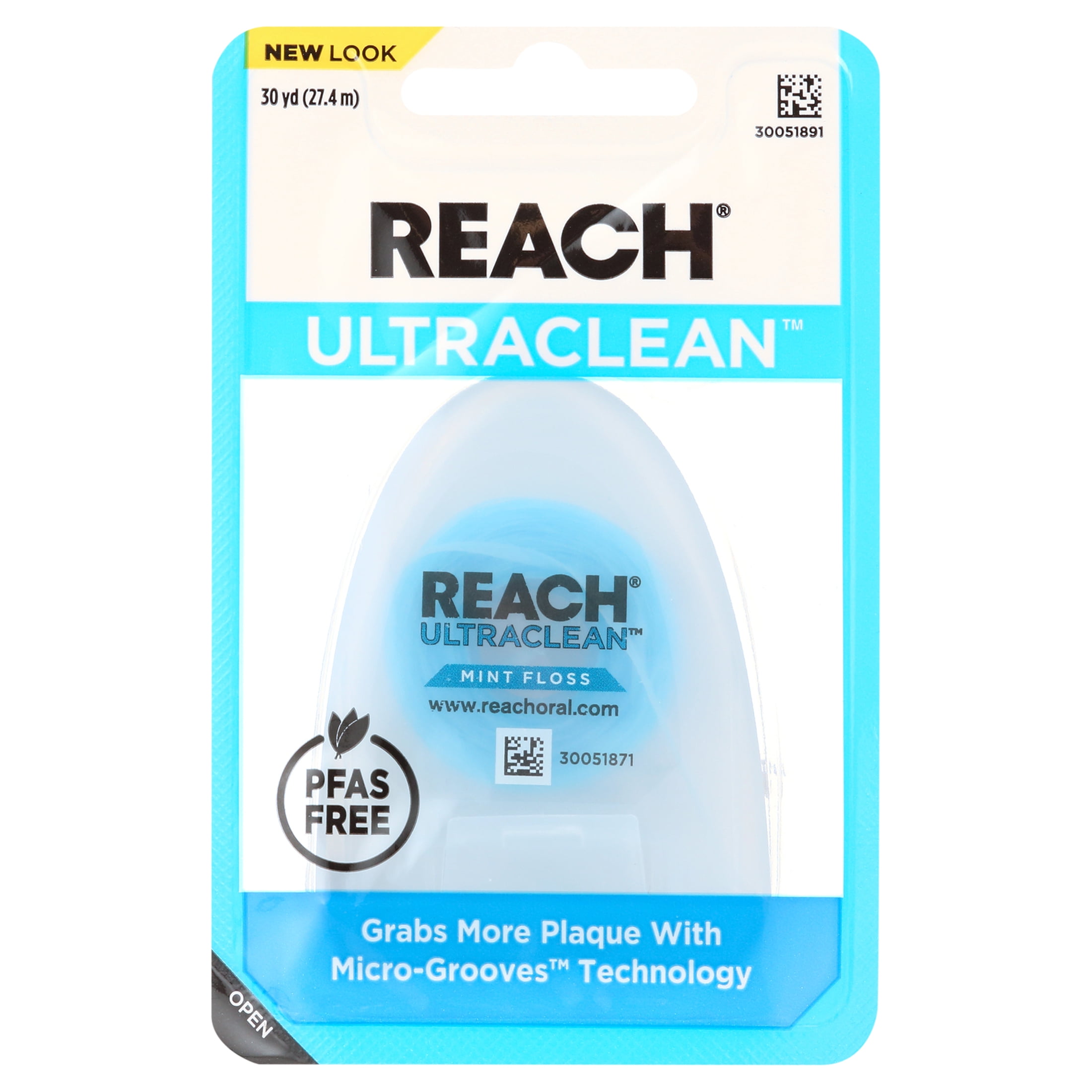 REACH Ultraclean Dental Floss, Mint, Plaque Remover for Teeth, Shred Resistant, Waxed, Easy on Gums & Teeth, Mint, Oral Care, Free, for Adults & Kids, 6 Pack, 30 yd