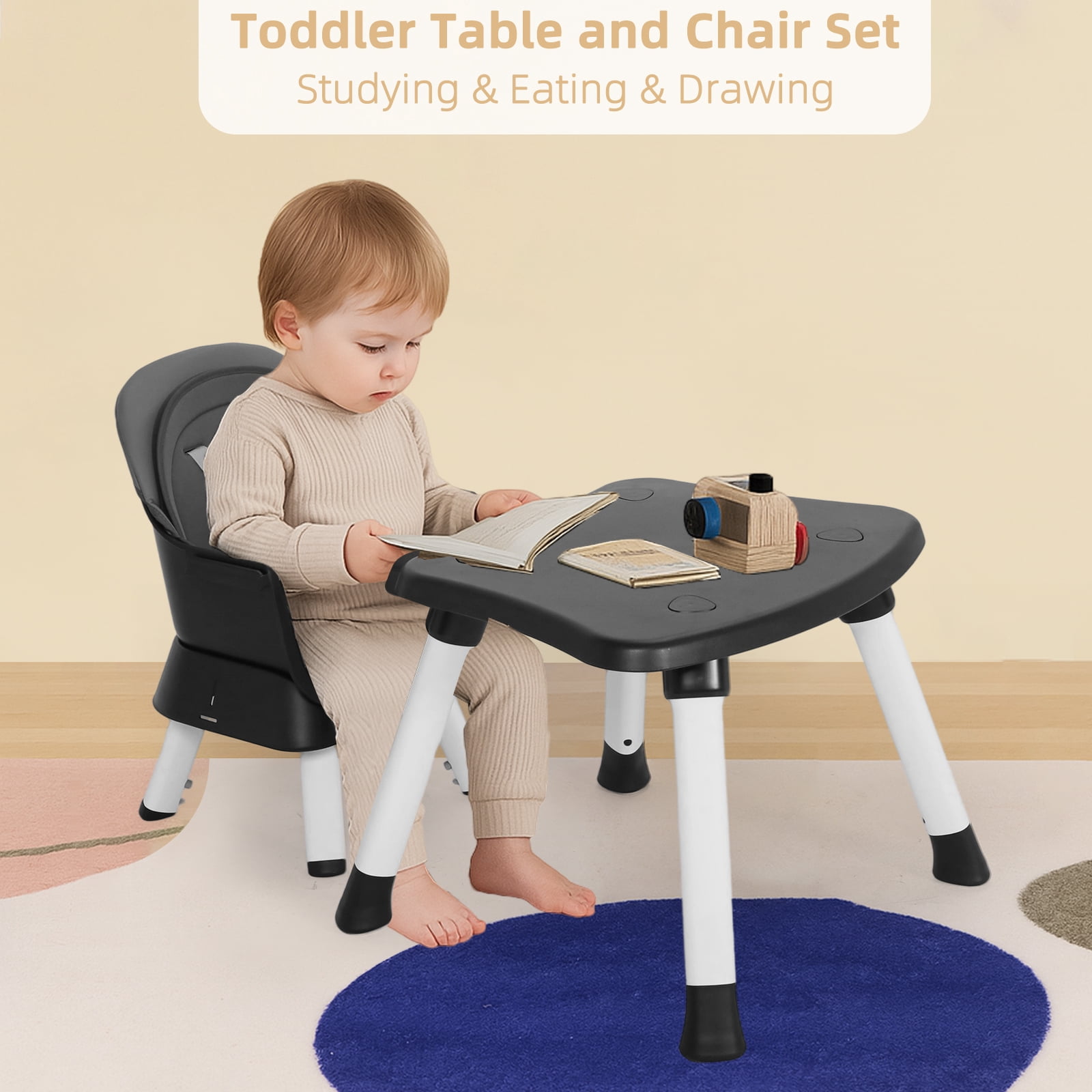 AILEEKISS 8-in-1 Baby High Chair, Toddler Booster Seat with Dishwasher-Safe Tray, Dark Grey