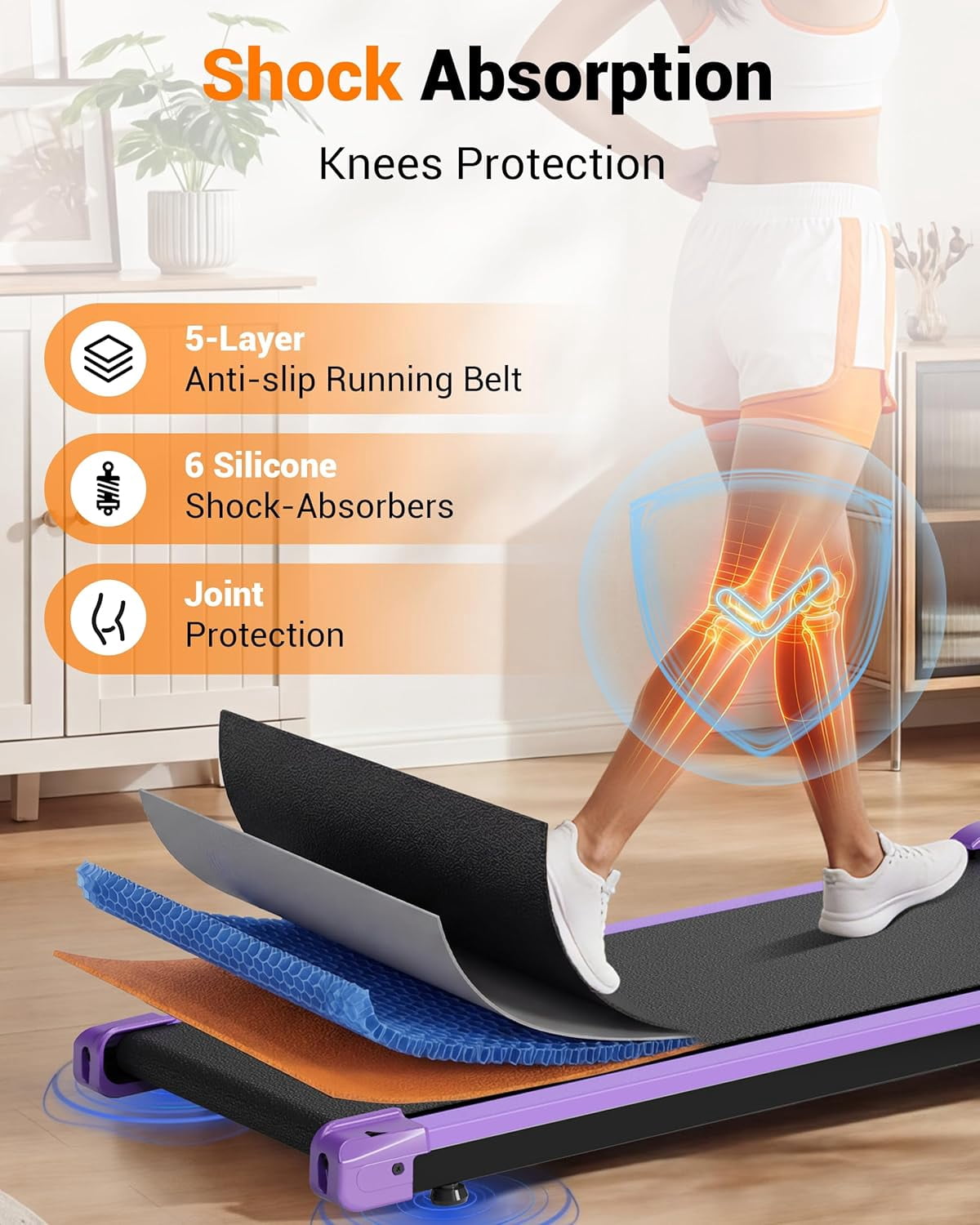 TKW Under Desk Walking Pad Treadmill, Portable Compact walkingpad treadmill for Apartment & Small Space Home Fitness, 200 lbs Capacity walk pad Walking Pad, Purple