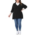 thumbnail image 2 of Agnes Orinda Plus Size Sweater for Women V Neck Long Sleeve Pullover Slit Hem Knit Fall Winter Blouse 2X Black, 2 of 5