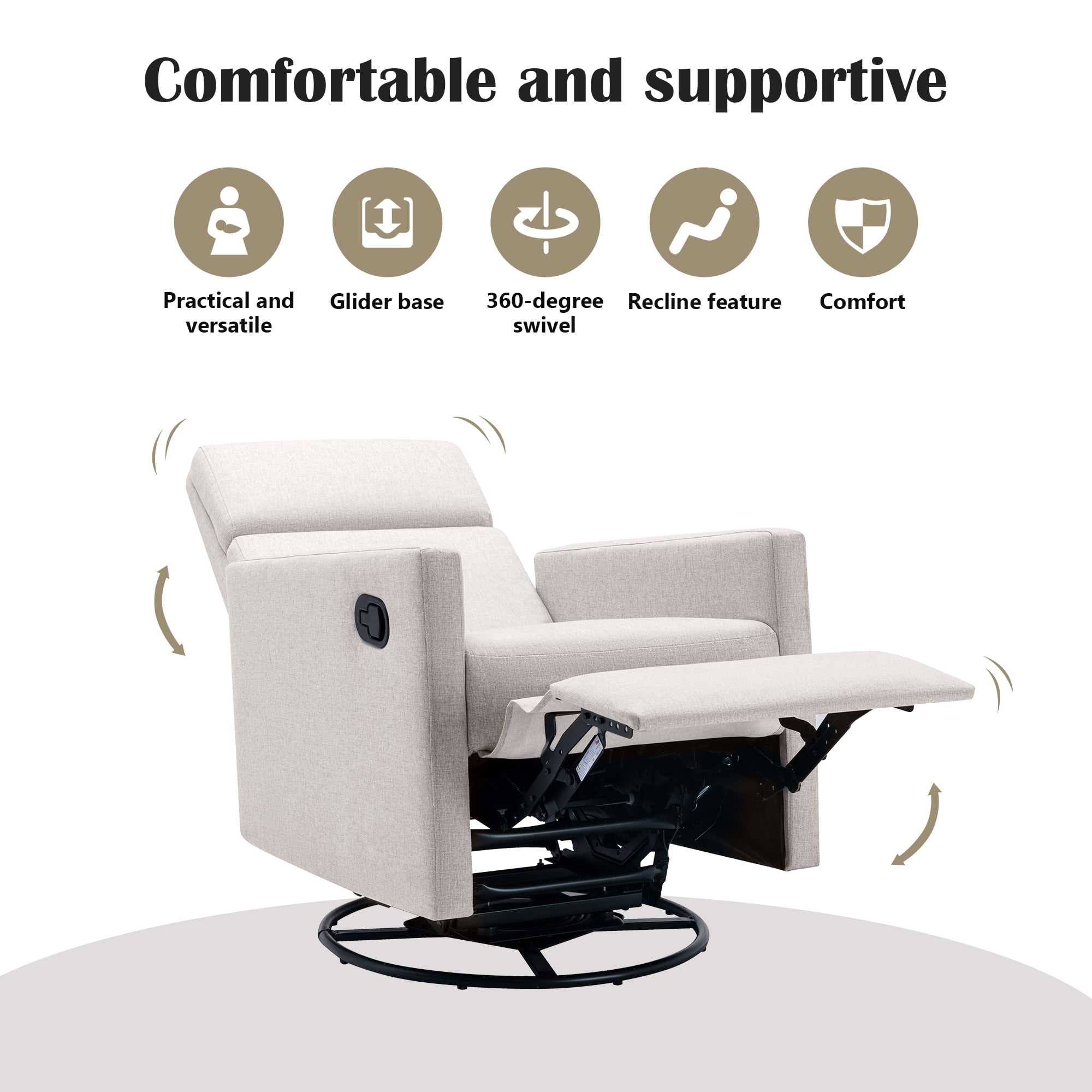 Aukfa Swivel Recliner Chair Rocker Nursery Chair Lounge Chair for Living Room Bedroom,Tan