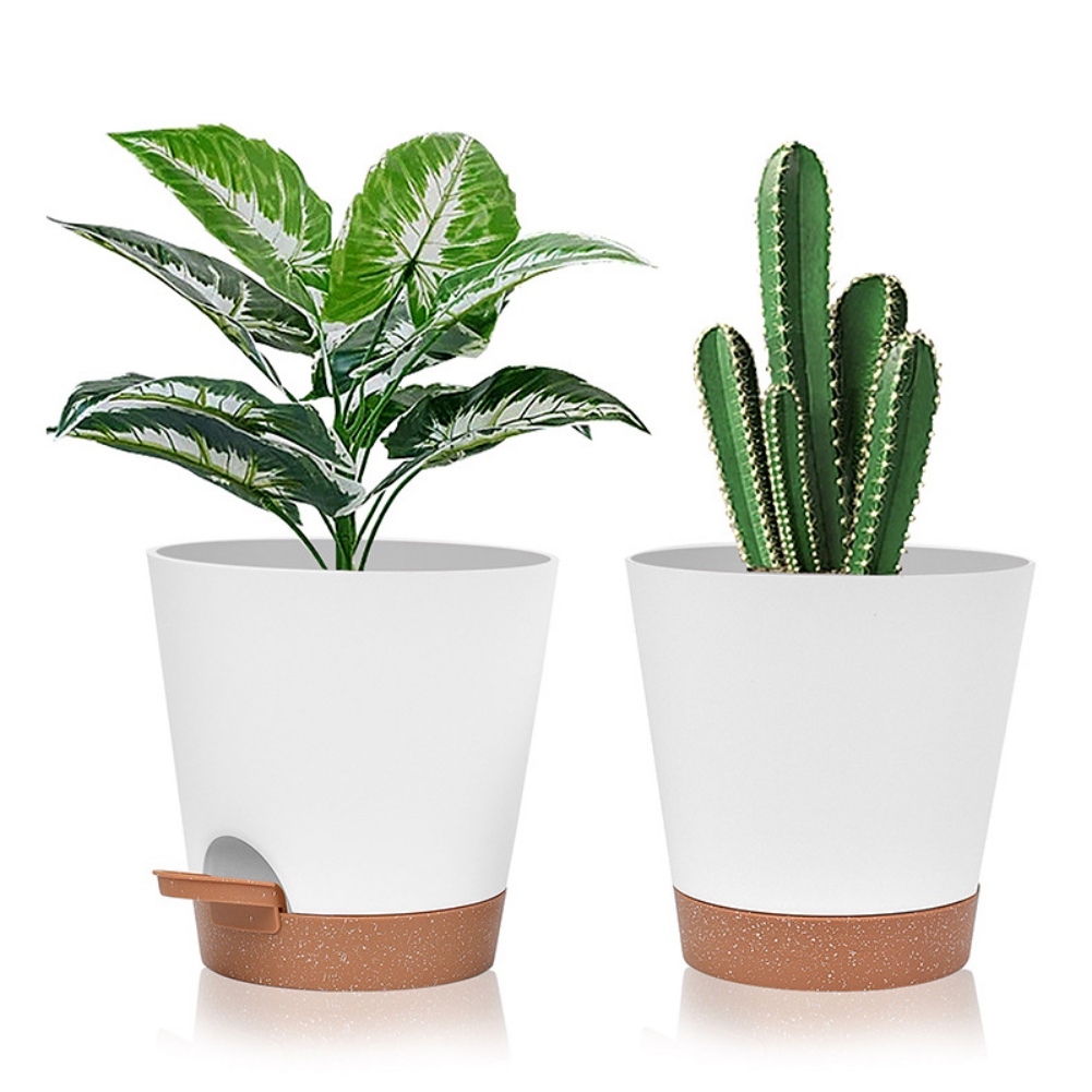 6 Inch Plant Pots Set of 5, Plastic Planter with Drain Holes and