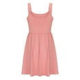 thumbnail image 3 of Sakmal Square Neckline Summer Dresses Mid-Length Pink Solid with Pocket Pleated Sleeveless A-Line Dress, 3 of 5