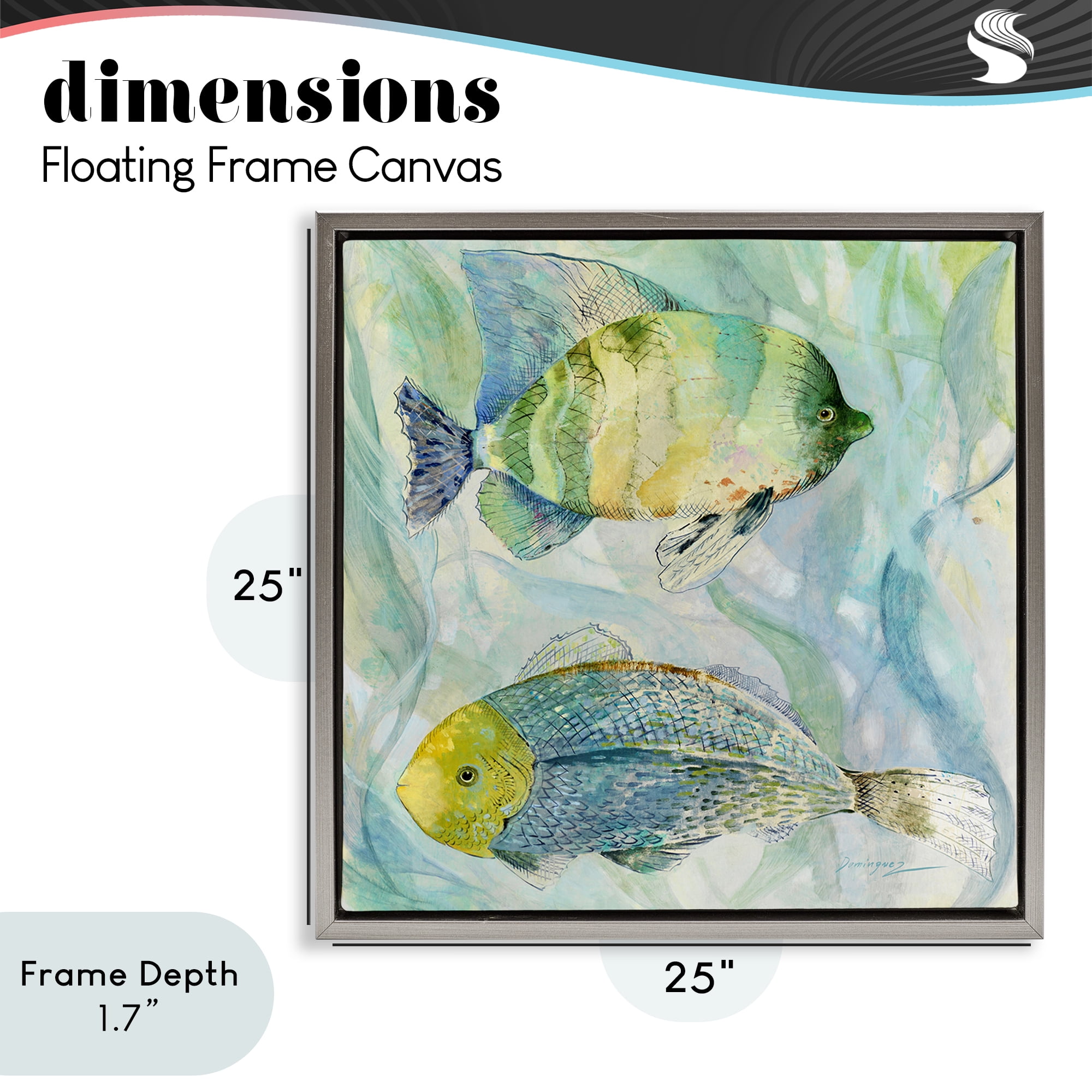 Stupell Industries Sweet Fish Duo Blue Green Gray Framed Floater Canvas Wall Art, design by Lorenzo Collective