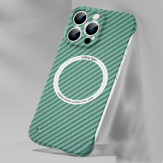 ELEHOLD Ultra Slim Carbon Fiber Wireless Charging Case for Apple iPhone 12 Pro Max 6.7 inch - Frameless PC Shockproof Bumper Case Support Magsafe Feature Case,Green