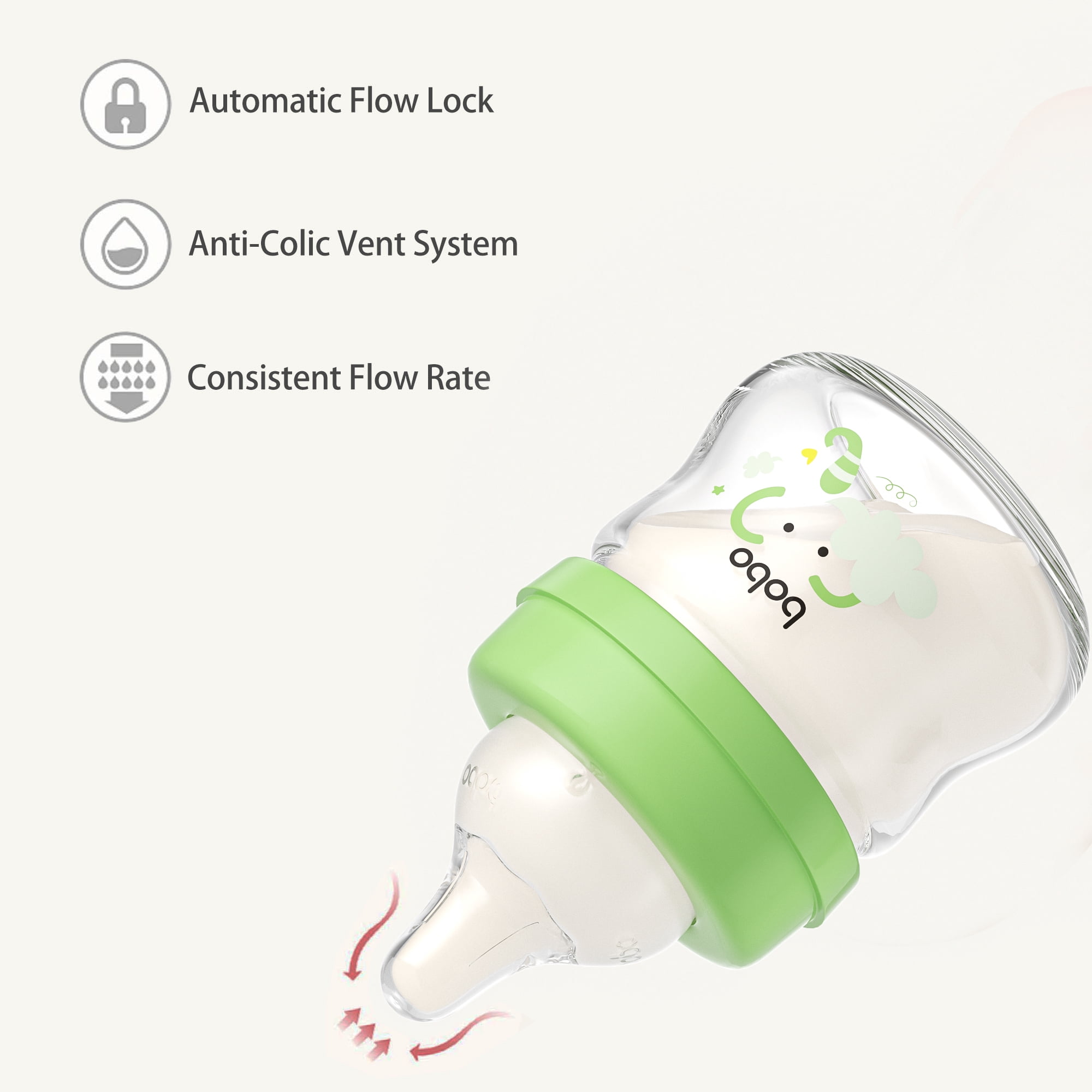 YOHKOH 2.7oz Newborn Glass Baby Bottle Sets,Wide-Neck,Slow Flow,for 0 m+,4-Pack,Green