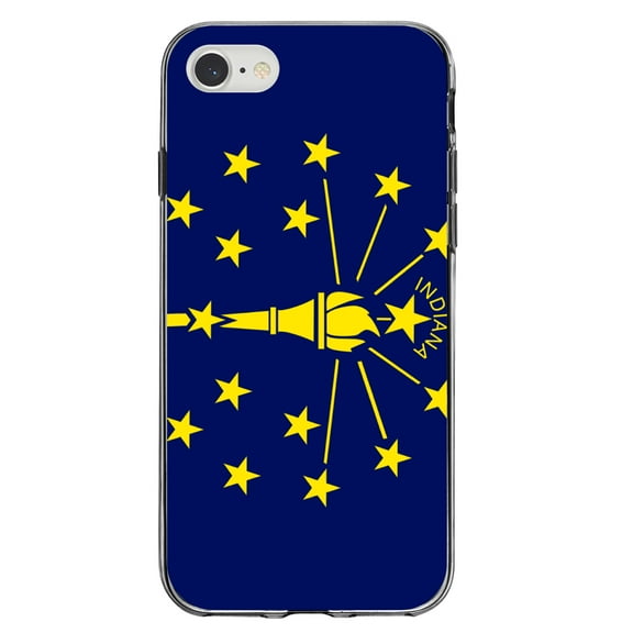 DistinctInk Clear Shockproof Hybrid Case for iPhone 7 8 SE (2020 Model) 4.7" Screen TPU Bumper Acrylic Back Tempered Glass Screen Protector - Indiana State Flag - US State Flag